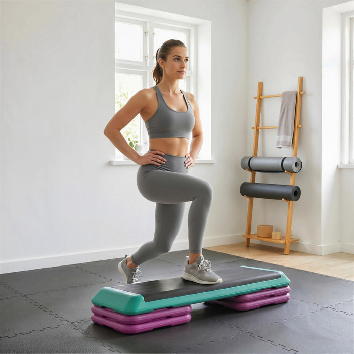 Soozier 3-Level Aerobic Stepper, 3.9\"/5.9\"/7.9\" Steppers for Exercise Workout with Non-Slip Top, Compact Fitness Equipment for Home, Office, Indoor, Outdoor, Multicolour