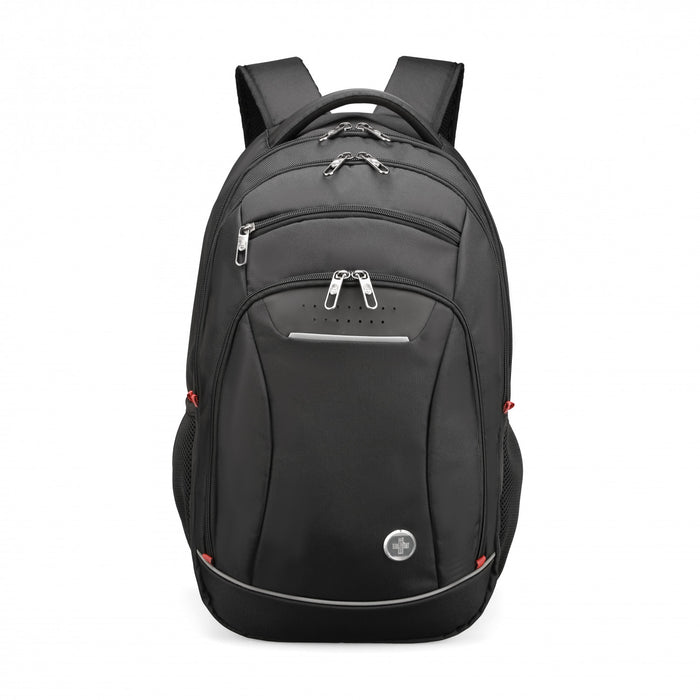 Swissdigital Sursee School Backpack – 17\" Laptop Bag, SDD Finder, Add-A-Bag System, Reflective Trim, Breathable Mesh, Travel-Ready