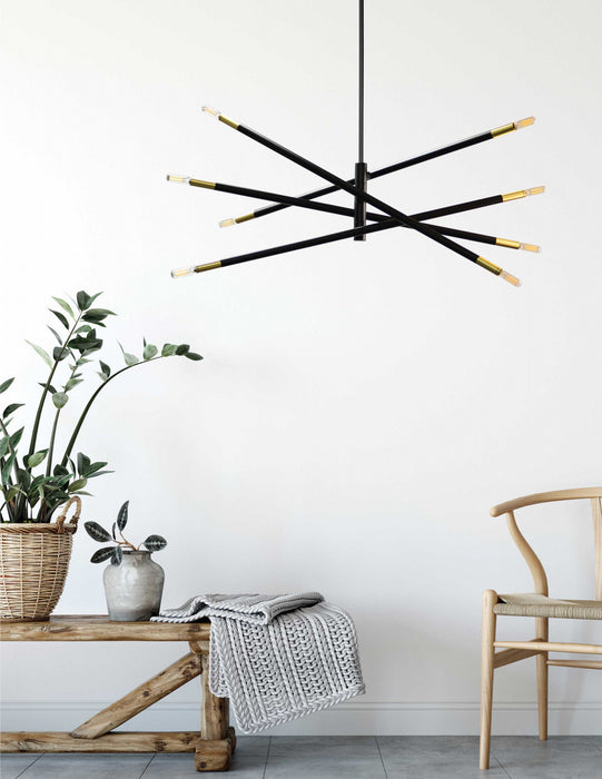 Dainolite Wand 8 Light Chandelier Small Matte Black/Aged Brass Lamp