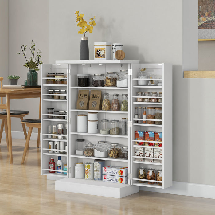 HOMCOM 41\" Kitchen Pantry with 12 Spice Racks and Adjustable Shelves White