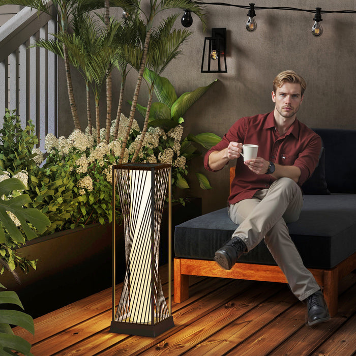 Outsunny Rattan Solar Floor Lamp, Solar Powered Outdoor Lamp with Auto On/Off LED Lights, IP44 Waterproof, Decorative Outdoor Lantern for Patio, Porch, Pathway, Brown