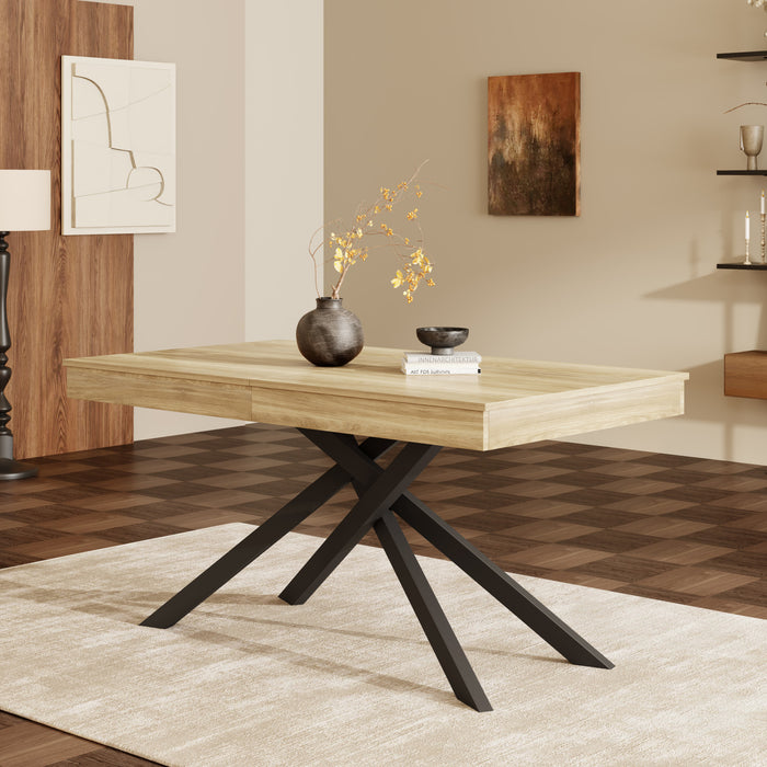 FlexDine 55-71 Inch Rectangular Extendable Dining Table with Cross Legs and Oak Finish, Oak