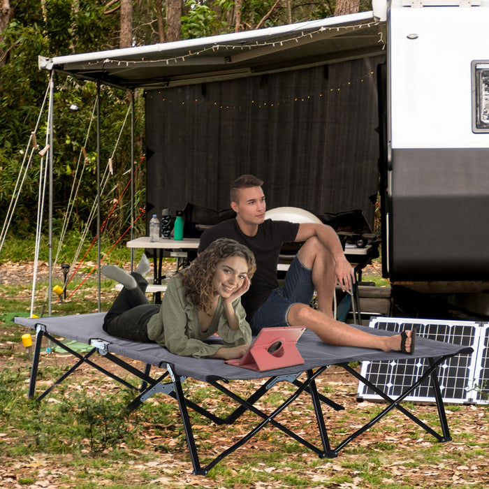 Outsunny 76\" Two Person Folding Camping Cot With Carrying Bag, Grey
