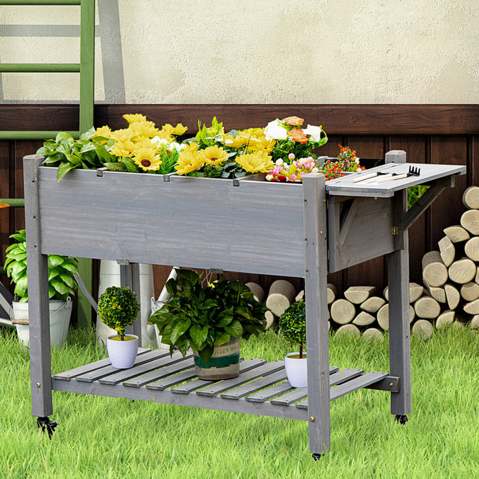 Outsunny Raised Garden Bed With 8 Grids And Storage Shelf, Elevated Planter Box With Legs, For Vegetables Flowers Herbs, Grey