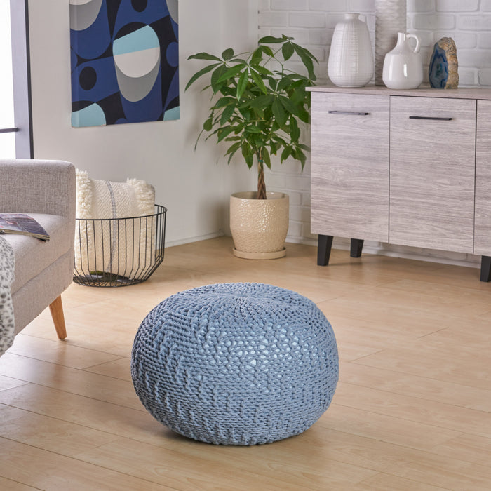 Murphy Upholstered Pouf,100% Cotton - Teal