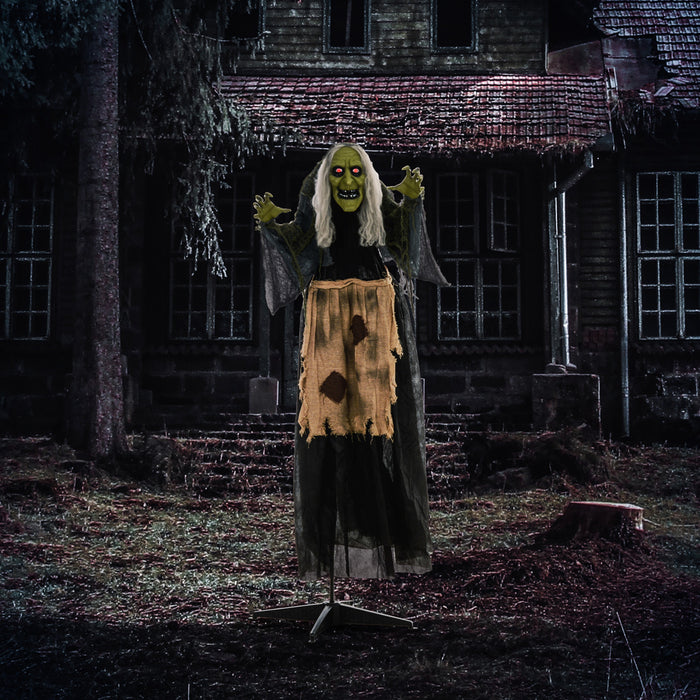 Outsunny 47\" Witch Halloween Decoration with Sound Activated Light Up Eyes