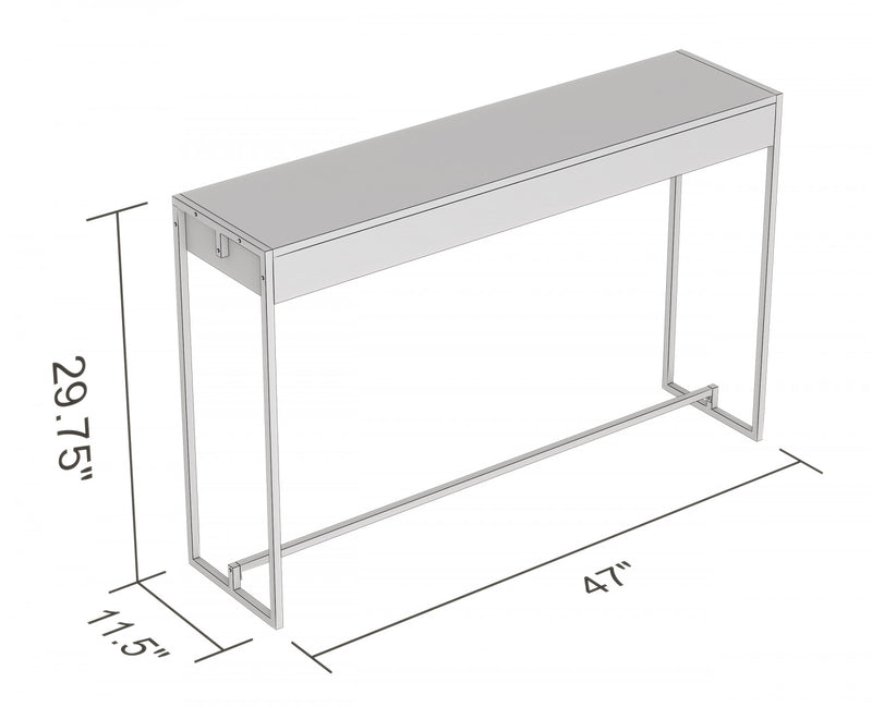 47” Console Table - Dark Cement With Black Metal Base