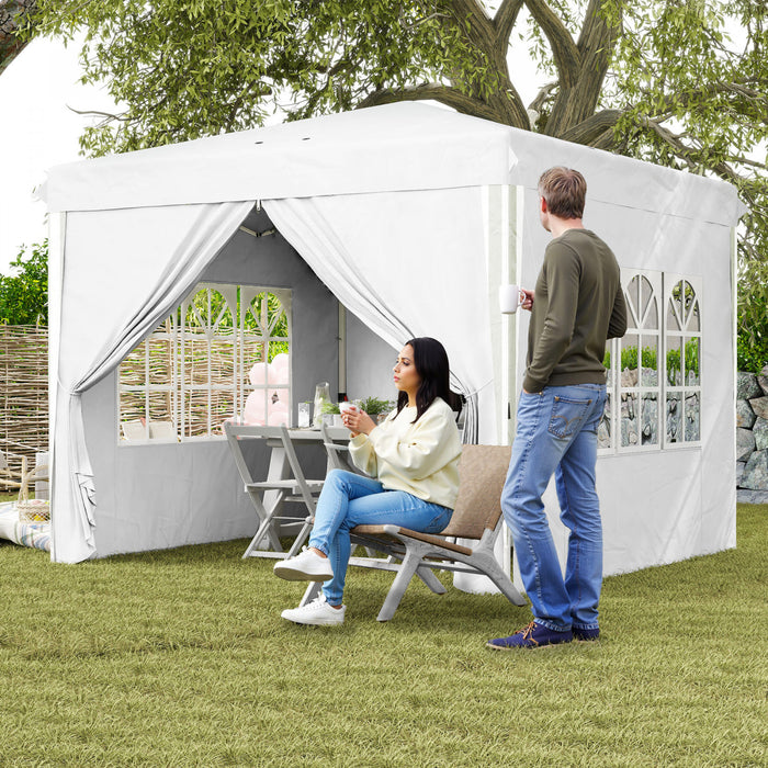Outsunny 10' X 10' Pop-up Canopy Tent, Sidewalls, Carry Bag Included, White