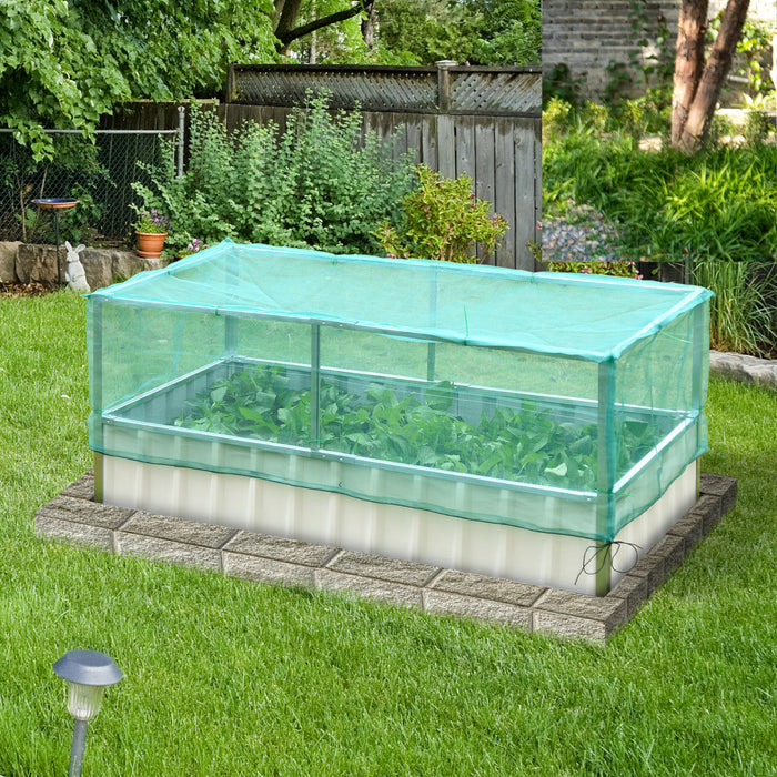 Outsunny Raised Garden Bed, Steel Planter Box Outdoor With Cover, Gloves For Growing Vegetables, Flowers, Herbs, Green