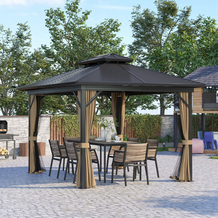 Outsunny 10' X 12' Hardtop Gazebo Outdoor Aluminum Gazebo For Patio Brown