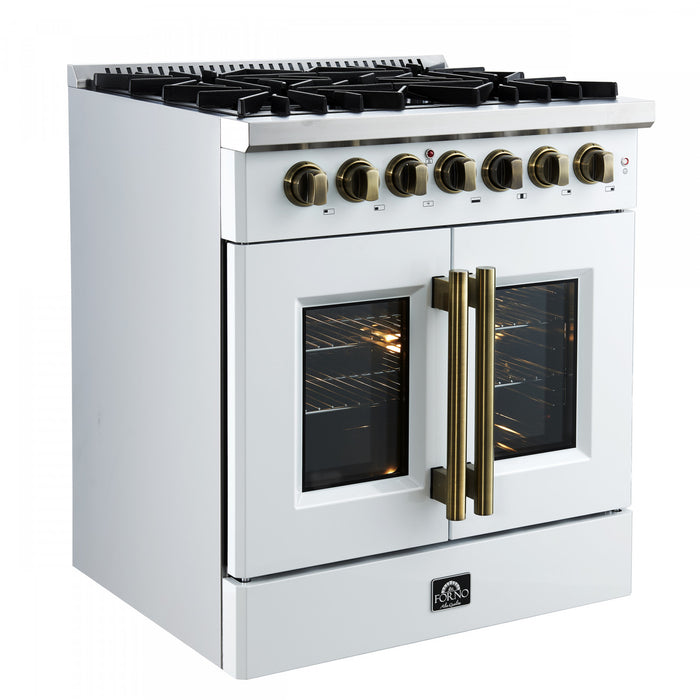 Forno Galiano 30\" French Door Dual Fuel Range, White, 4.32 cu. ft. - FFSGS6356-30WHT