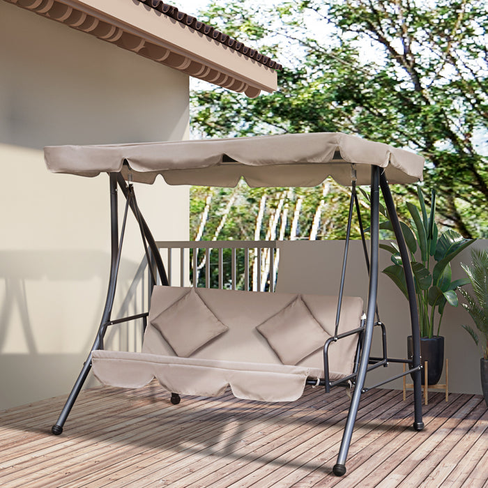 Outsunny Patio Swing Chair, 3 Person Convertible Hammock, Outdoor Lounge Bed, Cushioned With Tilt Canopy, Beige