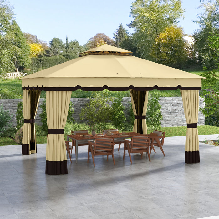 Outsunny 10' X 12' Double Roof Outdoor Gazebo With Netting & Curtains