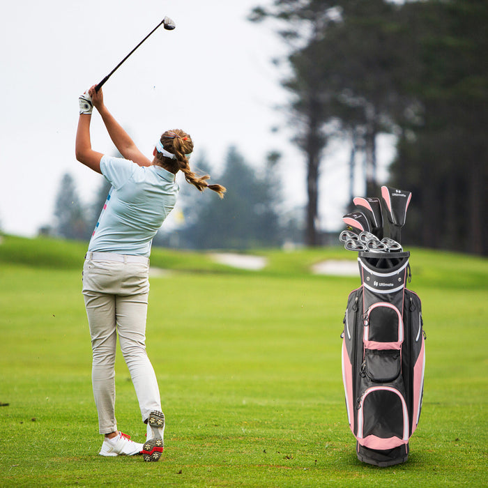 Costway 9 Pcs Women's Complete Golf Club Set Right Handed With 460cc Alloy Driver Irons Pink