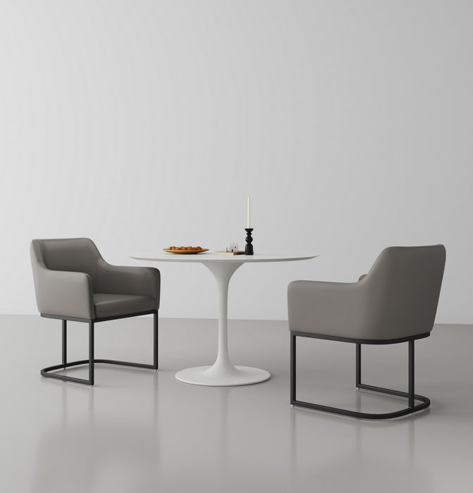 Serena Modern Metal Vegan Leather Armchair in Taupe - Set of 2 Dining Chair