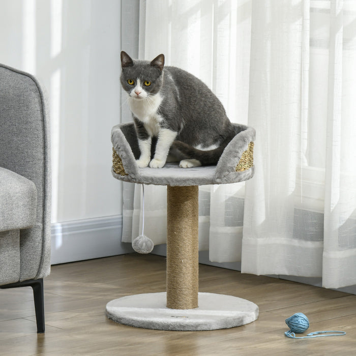Pawhut Small Cat Tree With Scratching Post, Perch, Toy Ball, Cat Tower For Indoor Cats - 16\" X 16\" X 19\", Grey