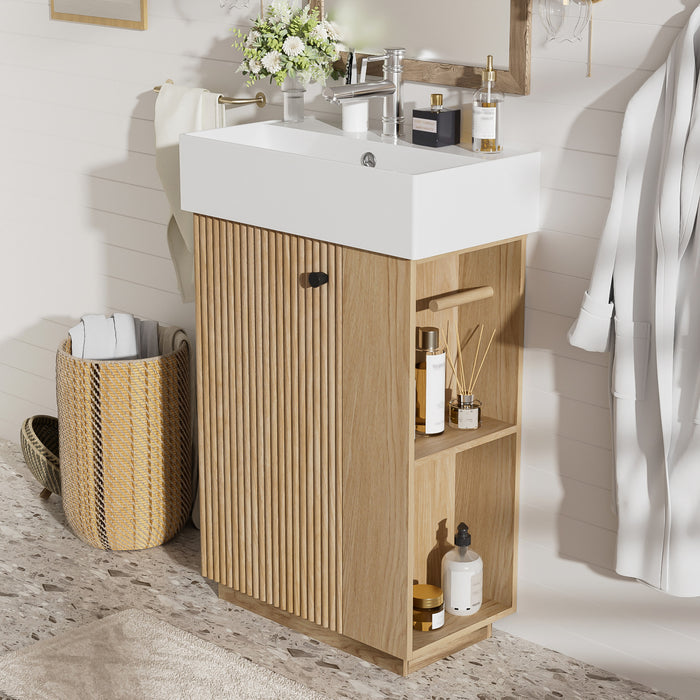 Serena Modern 21.6 Inch Bathroom Vanity with Ceramic Sink and Multi Storage, Brown