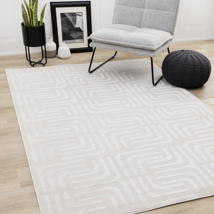 Leonardo Cream Beige Oriental Trellis Pattern Rug, 5'3\" x 7'7\" Indoor Area Rug
