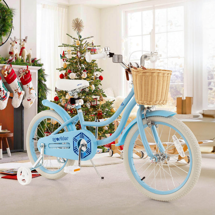 Costway 18\" Kid's Bike With Training Wheels Adjustable Handlebar Seat Handbrake Blue