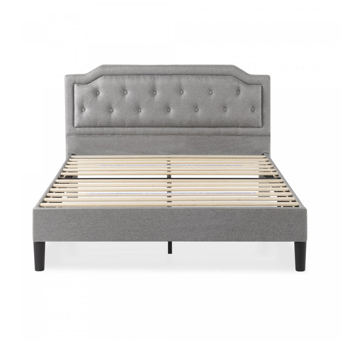 Kellen Upholstered Platform Bed with Headboard in Light Grey - Full Size