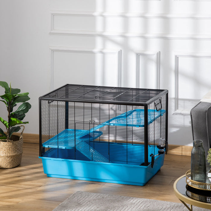 Pawhut 3-tier Hamster Cage, Guinea Pig Cage, Pet Chinchillas Play House Indoor With Accessories Food Dish Water Bottle, Ramps, 31.5\"x19\"x 23\", Light Blue
