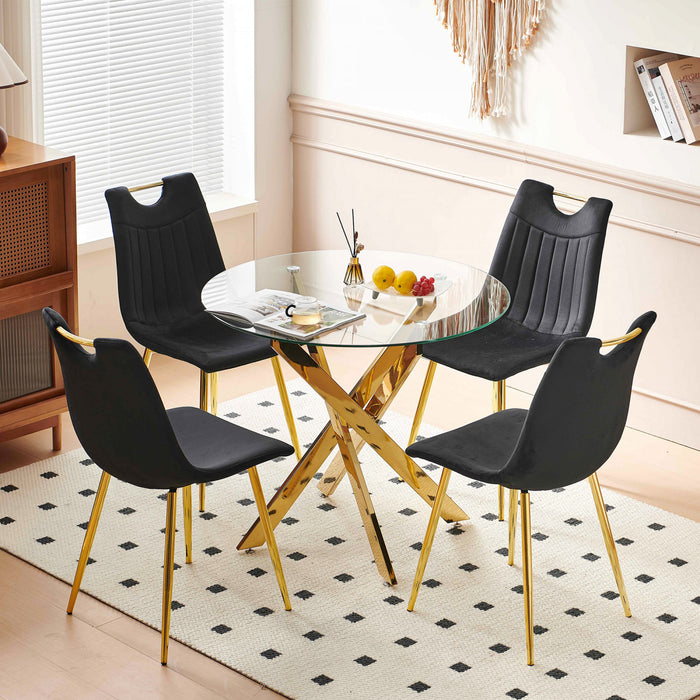 Alex Round Multi-Functional Dining Table with Glass Top,Golden