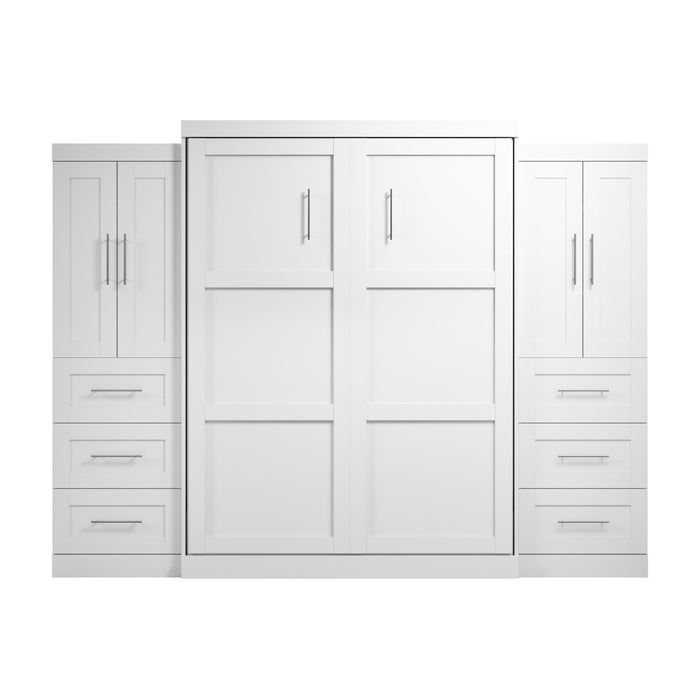 Bestar Pur Queen Murphy Bed with Closet Storage Cabinets (115 W) - White