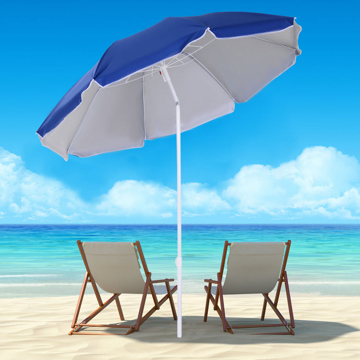 Outsunny 6.7ft Beach Umbrella With Push Button Tilt And Carry Bag, Blue