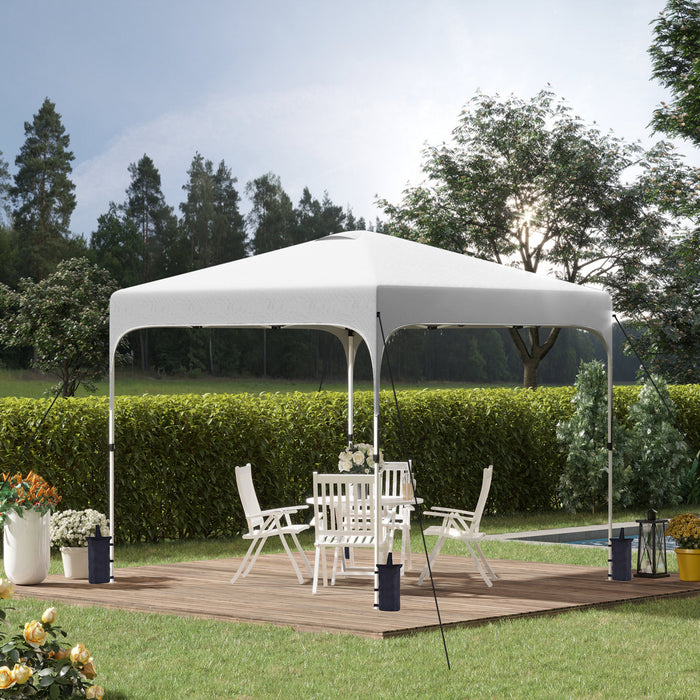 Outsunny 10' X 10' Pop Up Canopy Tent With Sand Bags, Upf 50+ Instant Sun Shelter, Tents For Parties, Height Adjustable, With Wheeled Carry Bag, For Outdoor, Garden, Patio, White