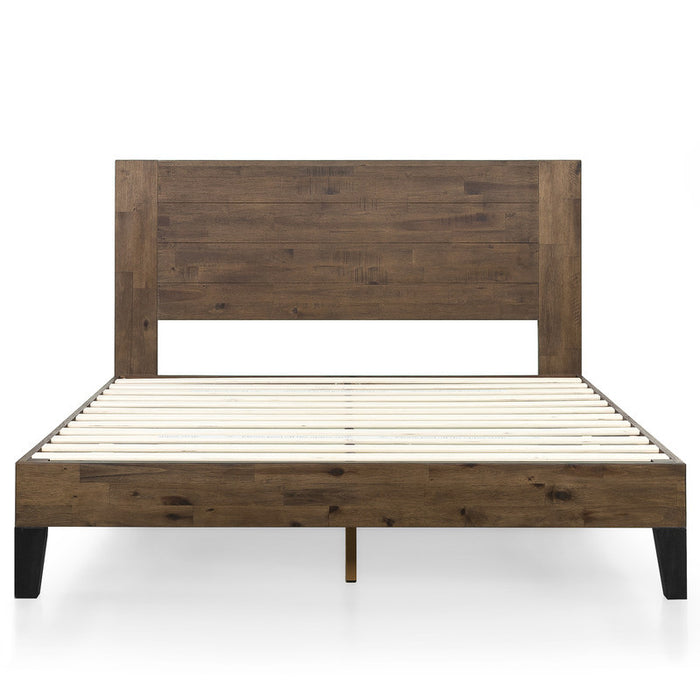 Tonja Wood Platform Bed with Headboard in Brown - Queen Size