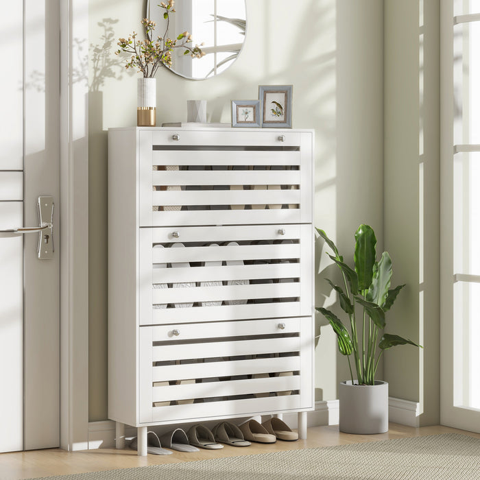 HOMCOM Shoe Storage Cabinet with Adjustable Shelves White