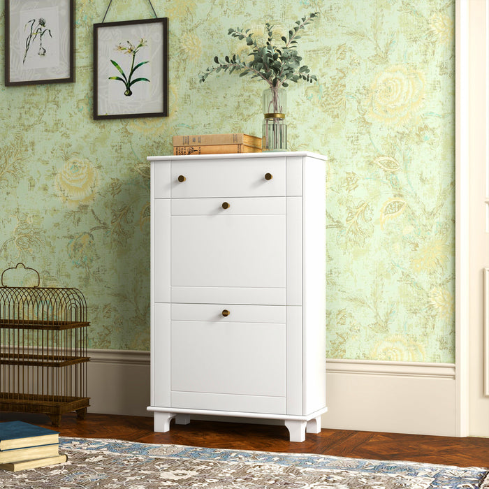 HOMCOM Narrow Shoe Cabinet w/ 2 Flip Drawers, Shoe Storage Cabinet, White