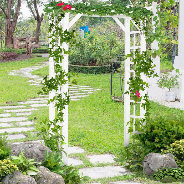 Outsunny 85\" Wooden Garden Arbour For Wedding And Ceremony, Outdoor Garden Arch Trellis For Climbing Vines, White