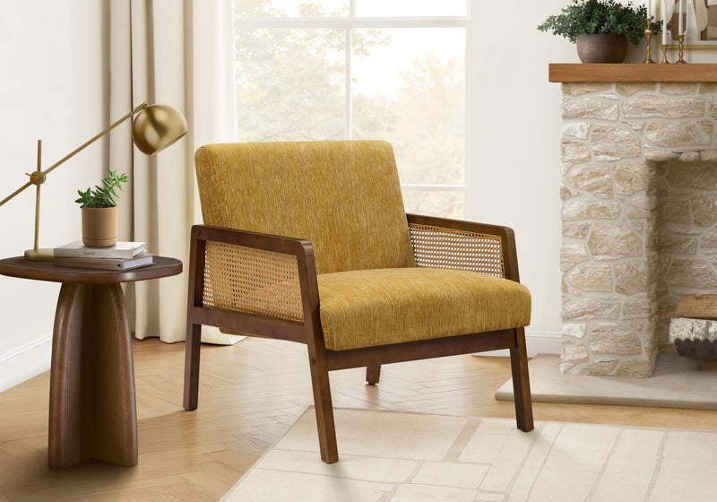 Monarch Specialties - Accent Chair, 30\"H, Upholstered, Living Room, Bedroom, Gold Fabric, Brown Walnut Wood