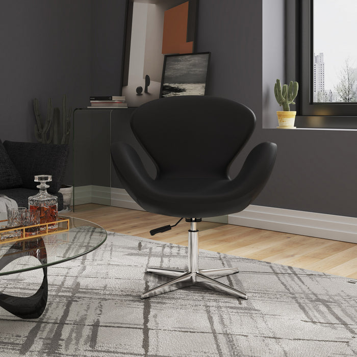 Raspberry Modern Upholstered Swivel Lounge Chair in Black - Set of 2 Accent Chair