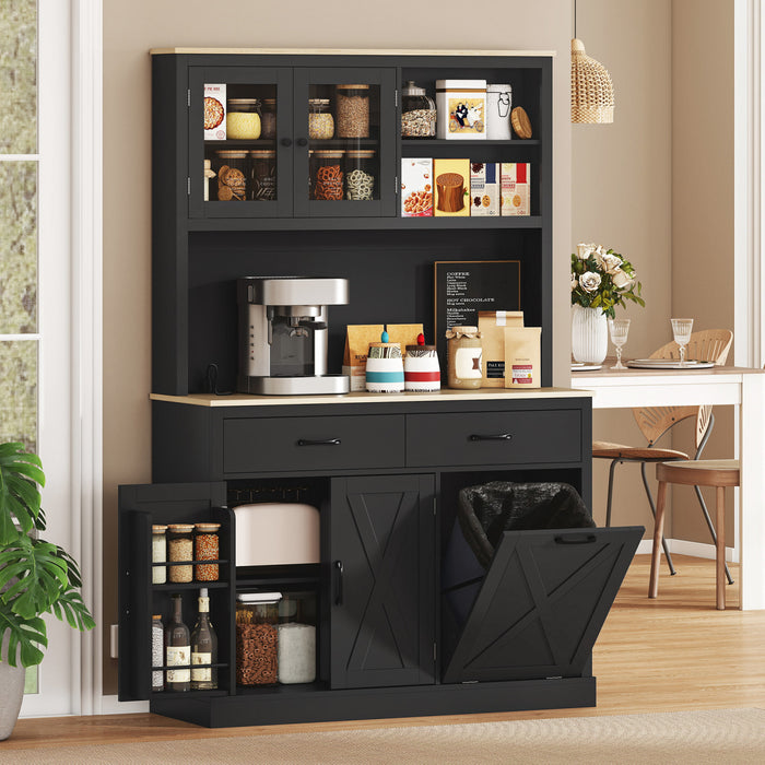 HOMCOM 69\" Pantry Cabinet, Kitchen Cabinet with Charging Station, Black