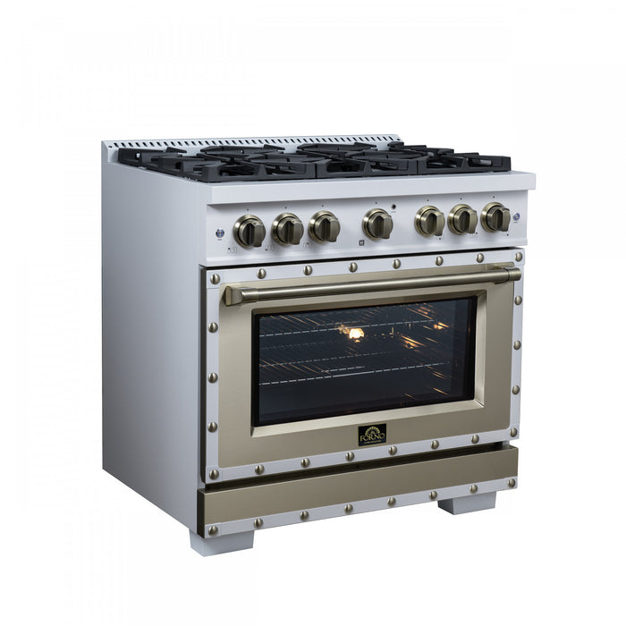 Forno Ambassador 36\" Gas Range in White, 6 Sealed Burners, 5.2 Cu.Ft. Oven - FFSGS6299-36CPWHT