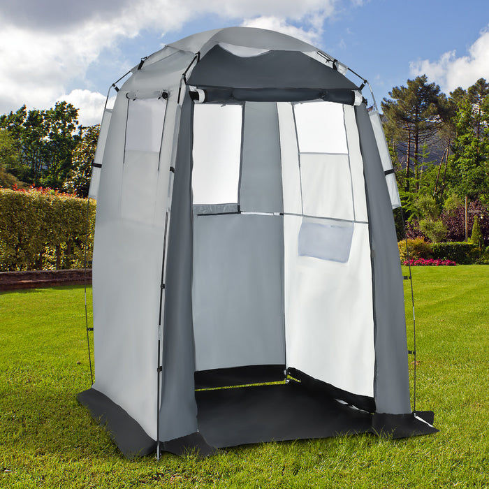 Outsunny 60\" X 60\" X 82\" Shower Tent Extra Wide Changing Room Privacy Portable Camping Shelters With Windows & Floor Mat, Black & White