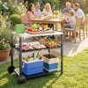 Outsunny Outdoor Grill Cart with Stainless Steel Tabletop for Kitchen Prep, Three-Tier Pizza Oven Stand, BBQ Stand and Movable BBQ Cart on Wheels, Black