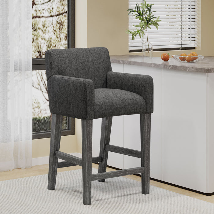 Lewis 26\" Seat Height Counter Stool With Upholstered Fabric And Solid Wood Legs, Charcoal