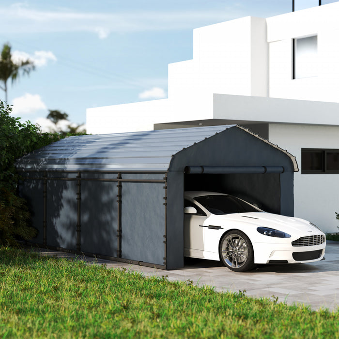 Outsunny 12' X 20' Metal Carport With Metal Roof And Removable Sidewalls