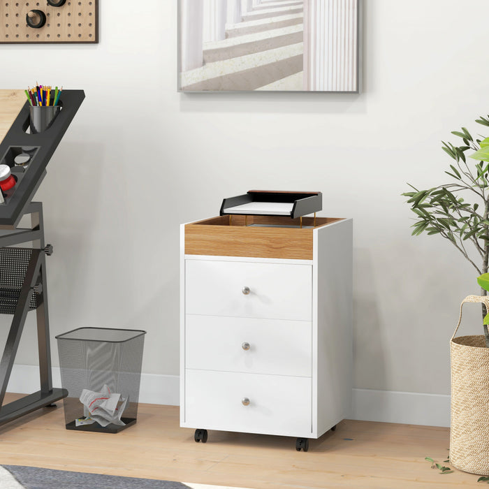 HOMCOM 3 Drawer File Cabinet with Wheels Tray for Home Office, White