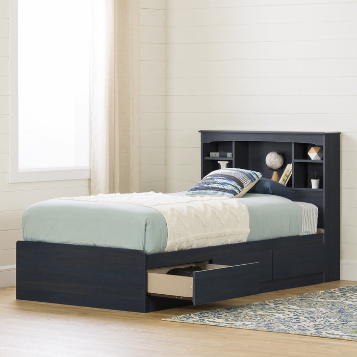Aviron Mates Bed And Bookcase Headboard Set Blueberry - South Shore