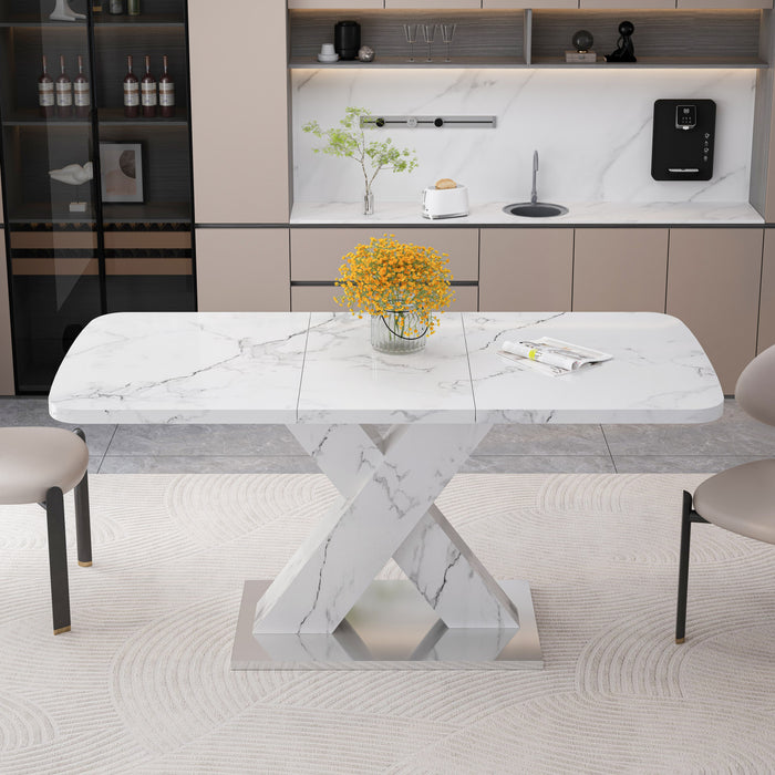 47.24\"-62.99\" Lennon Modern Extendable Rectangular Dining Table with Marble Printed Top - White