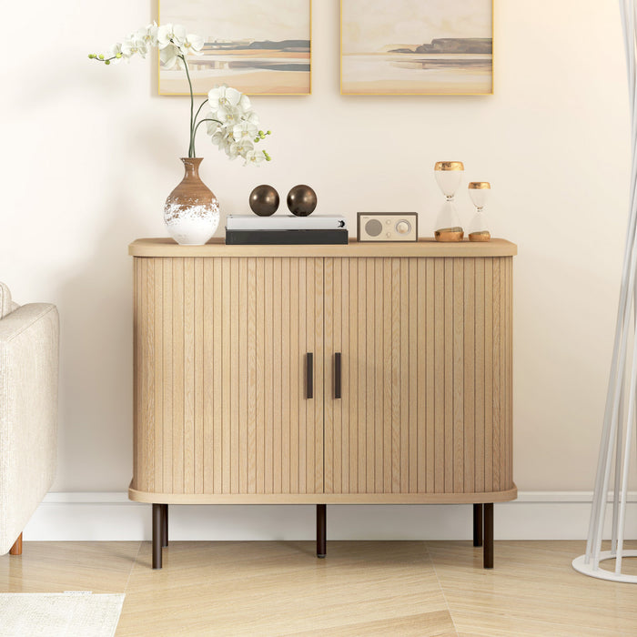 HOMCOM 35.4\" Sideboard Buffet Cabinet, Slatted Kitchen Storage Cabinet, Oak