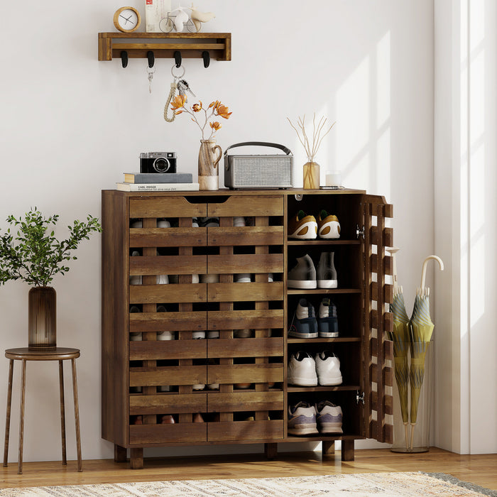 HOMCOM Shoe Cabinet, Shoe Storage Cabinet for 20 Pair of Shoes, Brown