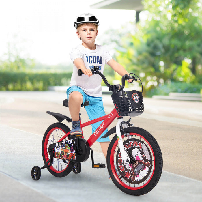 Costway 18\" Kid's Bike For 4-8 With Height-adjustable Handlebar & Saddle Handbrake Red