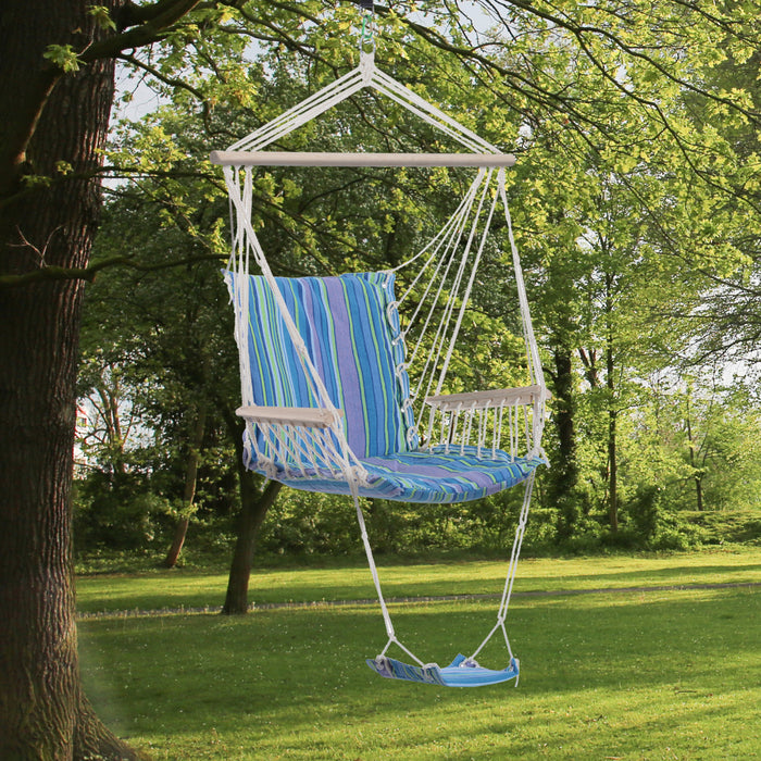 Outsunny Patio Hammock Chair, Portable Hanging Cotton Rope Hammock Swing Chair Sleeping Bed Seat With Footrest For Outdoor Garden Yard Camping Grey