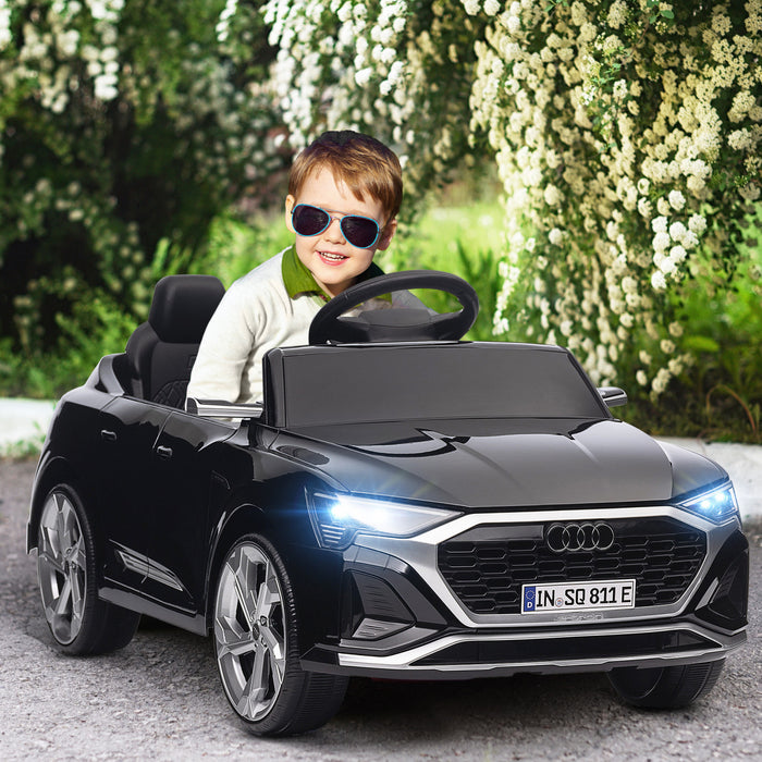 Qaba Audi Q8 Etron Sportback Licensed Powered Ride-On Car, 12v Battery Powered Kids Electric Car With Remote Control, Spring Suspension, Soft Start, Headlights, Music Horn, For 3-6, Black