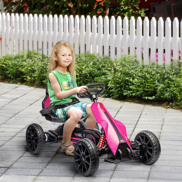 Aosom Electric Powered Ride-On Go Kart, 12v Outdoor Racer Car For Kids, With Forward Backward, Adjustable Speed, Ages 3-8 Years Old, Pink